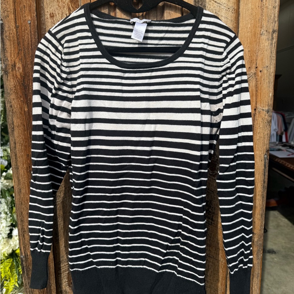 Cache Black and White Striped Sweatshirt